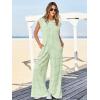 imageCicy Bell Womens Casual Striped Jumpsuits Wide Leg Cap Sleeve Summer Jumper Crew Neck Button Down Waffle Knit OutfitsLight Green