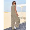 imageCicy Bell Womens Casual Striped Jumpsuits Wide Leg Cap Sleeve Summer Jumper Crew Neck Button Down Waffle Knit OutfitsLight Khaki