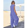 imageCicy Bell Womens Casual Striped Jumpsuits Wide Leg Cap Sleeve Summer Jumper Crew Neck Button Down Waffle Knit OutfitsPurple