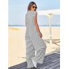 imageCicy Bell Womens Casual Striped Jumpsuits Wide Leg Cap Sleeve Summer Jumper Crew Neck Button Down Waffle Knit OutfitsWhite
