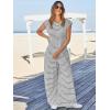 imageCicy Bell Womens Casual Striped Jumpsuits Wide Leg Cap Sleeve Summer Jumper Crew Neck Button Down Waffle Knit OutfitsWhite