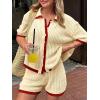 imageCicy Bell Womens Color Block 2 Piece Outfits Summer Sweater Set Short Sleeve Tops and Shorts Vacation Casual Knit Lounge SetsBeige