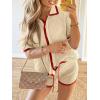 imageCicy Bell Womens Color Block 2 Piece Outfits Summer Sweater Set Short Sleeve Tops and Shorts Vacation Casual Knit Lounge SetsBeige
