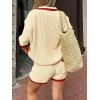 imageCicy Bell Womens Color Block 2 Piece Outfits Summer Sweater Set Short Sleeve Tops and Shorts Vacation Casual Knit Lounge SetsBeige
