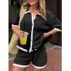 imageCicy Bell Womens Color Block 2 Piece Outfits Summer Sweater Set Short Sleeve Tops and Shorts Vacation Casual Knit Lounge SetsBlack