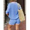 imageCicy Bell Womens Color Block 2 Piece Outfits Summer Sweater Set Short Sleeve Tops and Shorts Vacation Casual Knit Lounge SetsBlue