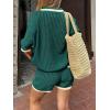 imageCicy Bell Womens Color Block 2 Piece Outfits Summer Sweater Set Short Sleeve Tops and Shorts Vacation Casual Knit Lounge SetsDeep Green