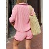 imageCicy Bell Womens Color Block 2 Piece Outfits Summer Sweater Set Short Sleeve Tops and Shorts Vacation Casual Knit Lounge SetsPink