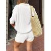 imageCicy Bell Womens Color Block 2 Piece Outfits Summer Sweater Set Short Sleeve Tops and Shorts Vacation Casual Knit Lounge SetsWhite