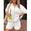 imageCicy Bell Womens Color Block 2 Piece Outfits Summer Sweater Set Short Sleeve Tops and Shorts Vacation Casual Knit Lounge SetsWhite