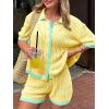 imageCicy Bell Womens Color Block 2 Piece Outfits Summer Sweater Set Short Sleeve Tops and Shorts Vacation Casual Knit Lounge SetsYellow