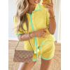 imageCicy Bell Womens Color Block 2 Piece Outfits Summer Sweater Set Short Sleeve Tops and Shorts Vacation Casual Knit Lounge SetsYellow