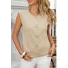 imageCicy Bell Womens Cropped Sweater Vest Round Neck Sleeveless Button Up Cardigan Casual Knit Tank TopsBeige