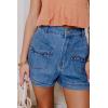 imageCicy Bell Womens High Waisted Jean Shorts Summer Baggy Wide Leg Vintage Denim Shorts with Ruffle Front PocketsBlue