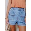 imageCicy Bell Womens High Waisted Jean Shorts Summer Baggy Wide Leg Vintage Denim Shorts with Ruffle Front PocketsLight Blue
