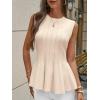 imageCicy Bell Womens Pleated Peplum Tank Tops Fitted Ribbed Knit Crew Neck Blouses Summer Sweater VestBeige