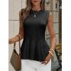 imageCicy Bell Womens Pleated Peplum Tank Tops Fitted Ribbed Knit Crew Neck Blouses Summer Sweater VestBlack