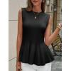 imageCicy Bell Womens Pleated Peplum Tank Tops Fitted Ribbed Knit Crew Neck Blouses Summer Sweater VestBlack