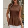 imageCicy Bell Womens Pleated Peplum Tank Tops Fitted Ribbed Knit Crew Neck Blouses Summer Sweater VestBrown