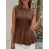 imageCicy Bell Womens Pleated Peplum Tank Tops Fitted Ribbed Knit Crew Neck Blouses Summer Sweater VestBrown