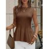 imageCicy Bell Womens Pleated Peplum Tank Tops Fitted Ribbed Knit Crew Neck Blouses Summer Sweater VestBrown