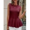 imageCicy Bell Womens Pleated Peplum Tank Tops Fitted Ribbed Knit Crew Neck Blouses Summer Sweater VestBurgundy