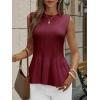 imageCicy Bell Womens Pleated Peplum Tank Tops Fitted Ribbed Knit Crew Neck Blouses Summer Sweater VestBurgundy