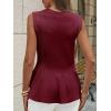 imageCicy Bell Womens Pleated Peplum Tank Tops Fitted Ribbed Knit Crew Neck Blouses Summer Sweater VestBurgundy