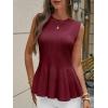 imageCicy Bell Womens Pleated Peplum Tank Tops Fitted Ribbed Knit Crew Neck Blouses Summer Sweater VestBurgundy