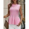 imageCicy Bell Womens Pleated Peplum Tank Tops Fitted Ribbed Knit Crew Neck Blouses Summer Sweater VestPink