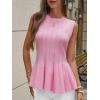 imageCicy Bell Womens Pleated Peplum Tank Tops Fitted Ribbed Knit Crew Neck Blouses Summer Sweater VestPink