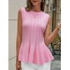 imageCicy Bell Womens Pleated Peplum Tank Tops Fitted Ribbed Knit Crew Neck Blouses Summer Sweater VestPink
