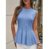 imageCicy Bell Womens Pleated Peplum Tank Tops Fitted Ribbed Knit Crew Neck Blouses Summer Sweater VestSky Blue
