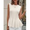 imageCicy Bell Womens Pleated Peplum Tank Tops Fitted Ribbed Knit Crew Neck Blouses Summer Sweater VestWhite