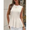imageCicy Bell Womens Pleated Peplum Tank Tops Fitted Ribbed Knit Crew Neck Blouses Summer Sweater VestWhite