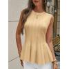 imageCicy Bell Womens Pleated Peplum Tank Tops Fitted Ribbed Knit Crew Neck Blouses Summer Sweater VestYellow