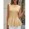 imageCicy Bell Womens Pleated Peplum Tank Tops Fitted Ribbed Knit Crew Neck Blouses Summer Sweater VestYellow