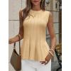 imageCicy Bell Womens Pleated Peplum Tank Tops Fitted Ribbed Knit Crew Neck Blouses Summer Sweater VestYellow
