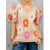 imageCicy Bell Womens Puff Short Sleeve Sweater Tops 2026 Spring Summer Floral Pullover V Neck Casual Knit T ShirtsBeige