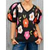 imageCicy Bell Womens Puff Short Sleeve Sweater Tops 2026 Spring Summer Floral Pullover V Neck Casual Knit T ShirtsBlack