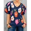 imageCicy Bell Womens Puff Short Sleeve Sweater Tops 2026 Spring Summer Floral Pullover V Neck Casual Knit T ShirtsNavy