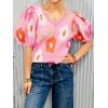 imageCicy Bell Womens Puff Short Sleeve Sweater Tops 2026 Spring Summer Floral Pullover V Neck Casual Knit T ShirtsPink
