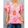 imageCicy Bell Womens Puff Short Sleeve Sweater Tops 2026 Spring Summer Floral Pullover V Neck Casual Knit T ShirtsPink