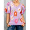 imageCicy Bell Womens Puff Short Sleeve Sweater Tops 2026 Spring Summer Floral Pullover V Neck Casual Knit T ShirtsViolet