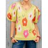 imageCicy Bell Womens Puff Short Sleeve Sweater Tops 2026 Spring Summer Floral Pullover V Neck Casual Knit T ShirtsYellow