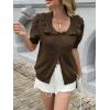 imageCicy Bell Womens Ruffle Cardigan Sweater Puff Short Sleeve Button Up Eyelet Tops Ribbed Knit Peter Pan Collar CardigansCoffee