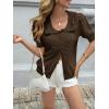imageCicy Bell Womens Ruffle Cardigan Sweater Puff Short Sleeve Button Up Eyelet Tops Ribbed Knit Peter Pan Collar CardigansCoffee