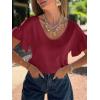 imageCicy Bell Womens Ruffle Short Sleeve Sweater Summer Lightweight V Neck Knit TShirts Trendy Casual Pullover TopsWine Red