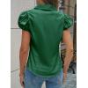 imageCicy Bell Womens Short Puff Sleeve Button Down Shirts Summer V Neck Ruched Cotton Tops Casual Dressy Slim Fit BlousesDeep Green