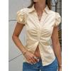 imageCicy Bell Womens Short Puff Sleeve Button Down Shirts Summer V Neck Ruched Cotton Tops Casual Dressy Slim Fit BlousesLight Khaki